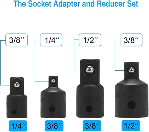 Miniatura 3 de VASTOOLS Juego de adaptador y reductor de junta universal, 7 piezas, tamaños de unidad 14 in., 38 in., 12 in.