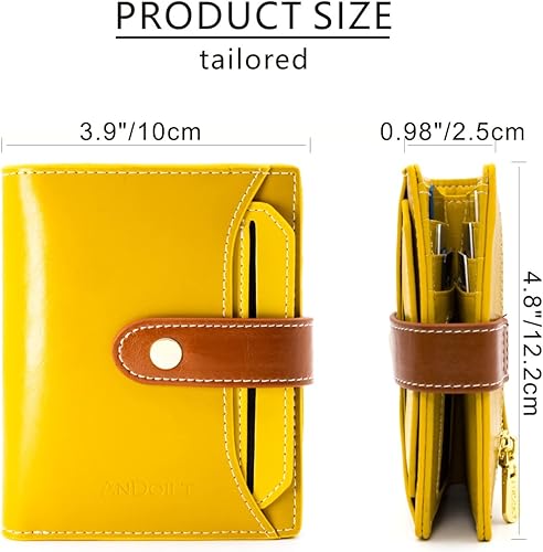Miniatura 3 de ANDOILT Billeteras para mujer, de piel auténtica, pequeña, plegable, con bloqueo RFID, con bolsillo para monedas, ventana de identificación, Cartera