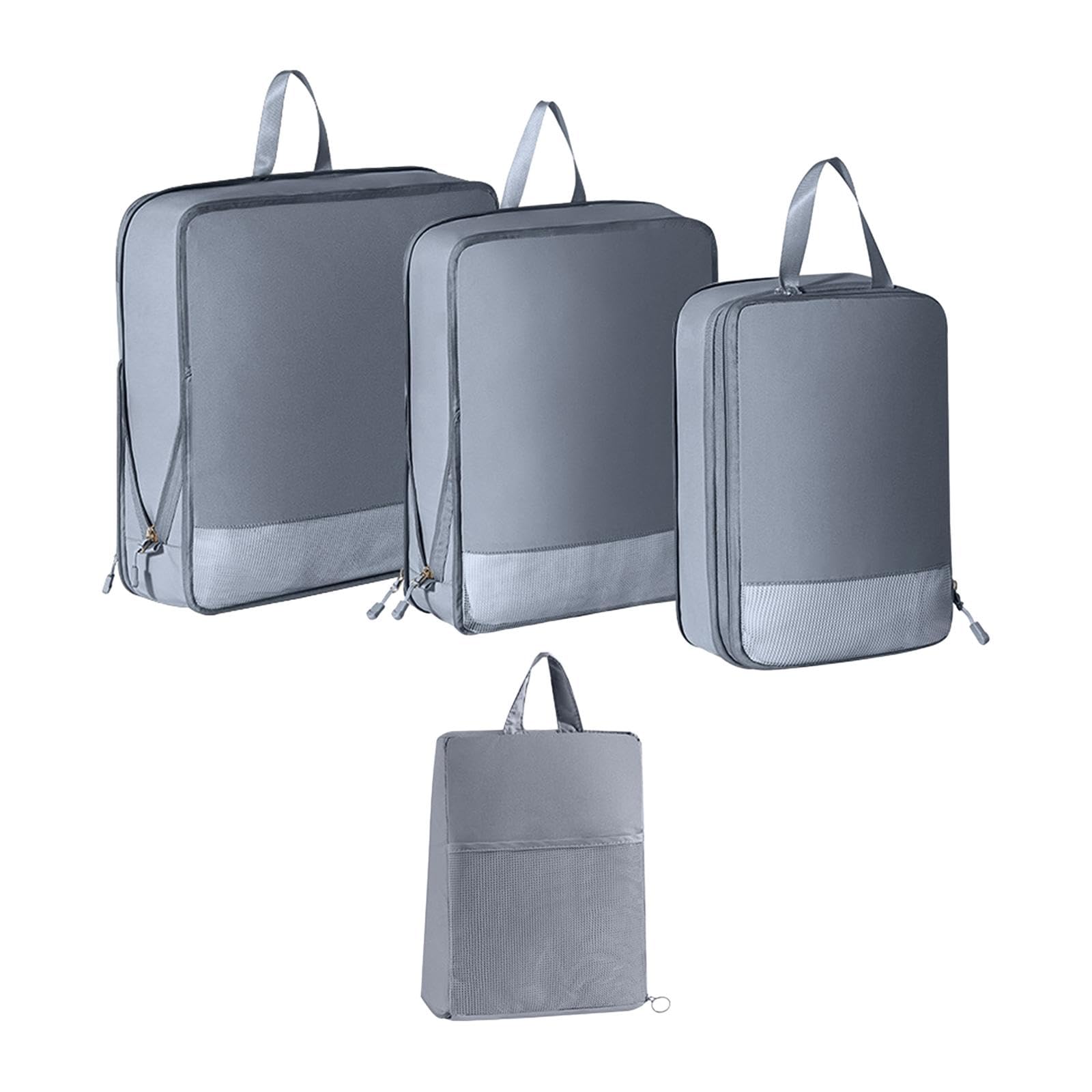 4x Compression Packing Cubes Waterproof Wardrobe Organizers Bags for Camping Gray-image-17