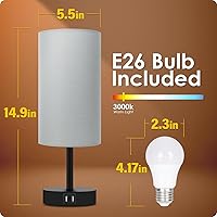 Vista 6 de Yarra-Decor Lámpara de noche con puerto USB, lámpara de mesa con control táctil para dormitorio, lámpara de mesita de noche regulable de 3 vías