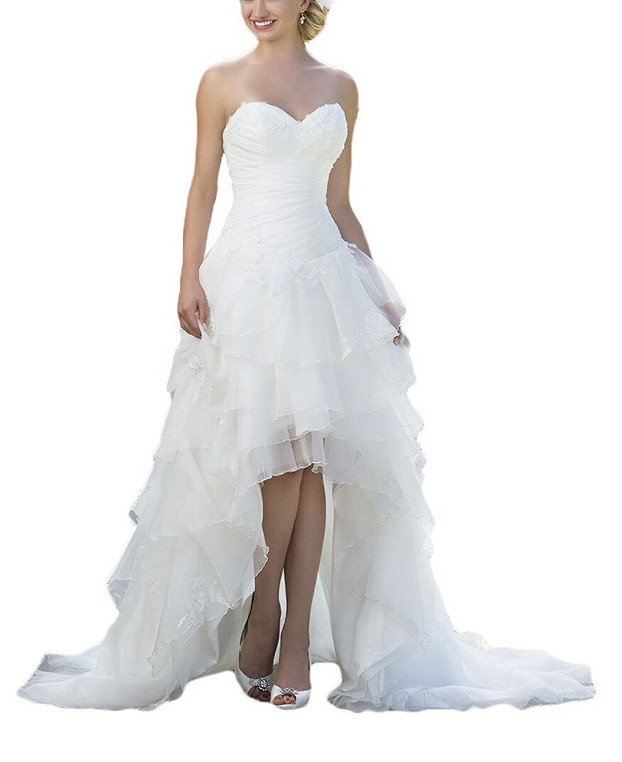 High Low Country Western Wedding Dress for Bride Off Shoulder Bridal Gown