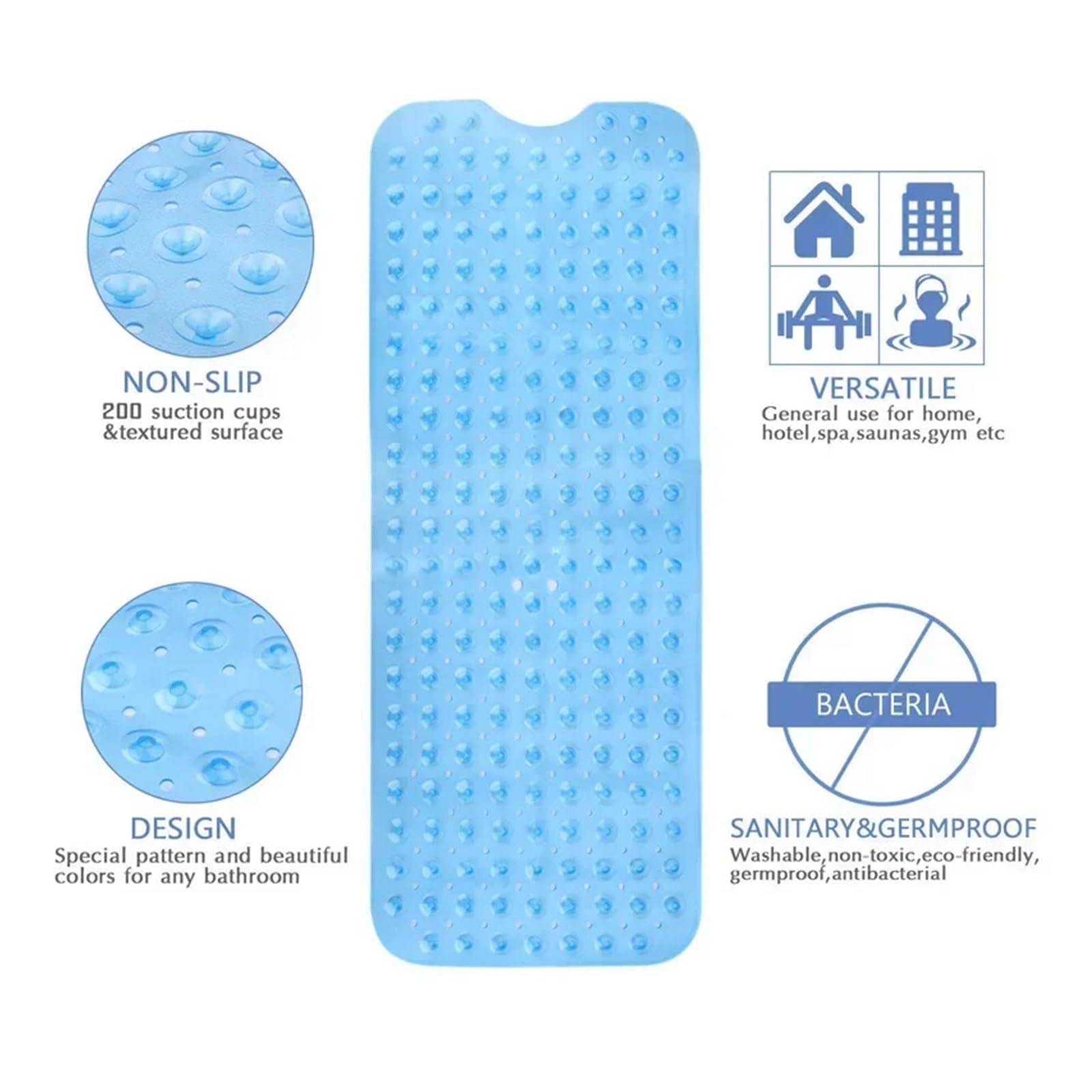 Alfombrillas de baño, Alfombra De Ducha Lavable con Drenaje, Color Gris, Perfecta for Bañeras Y Seguridad En El Baño