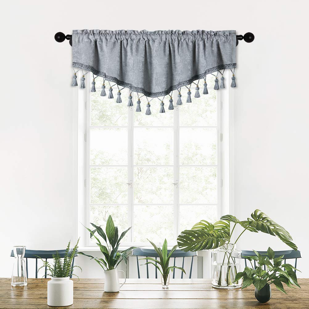 ELKCA Double-Sided Chenille Window Curtains Tier for Kitchen Silver Grey Ascot Valance for Living Room, V Shaped, 52" W x 18" L,1 Panel