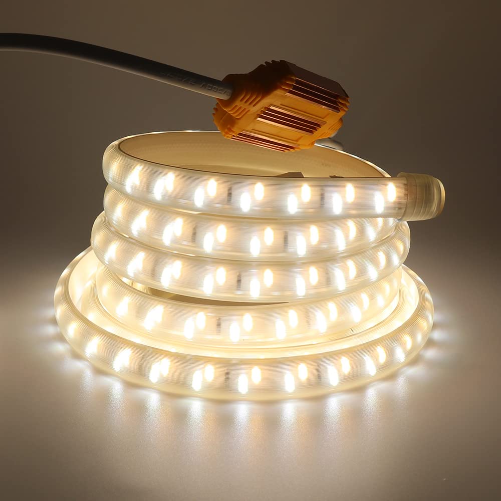 Actualizado 220V 2835 Tiras LED,120LEDs/m, IP65 Impermeable,Tira de LED Con control remoto de 14 teclas ajustable,Escalera de Techo Tira de LED Cocina Cable Luces LED (100m,blanco + blanco cálido)