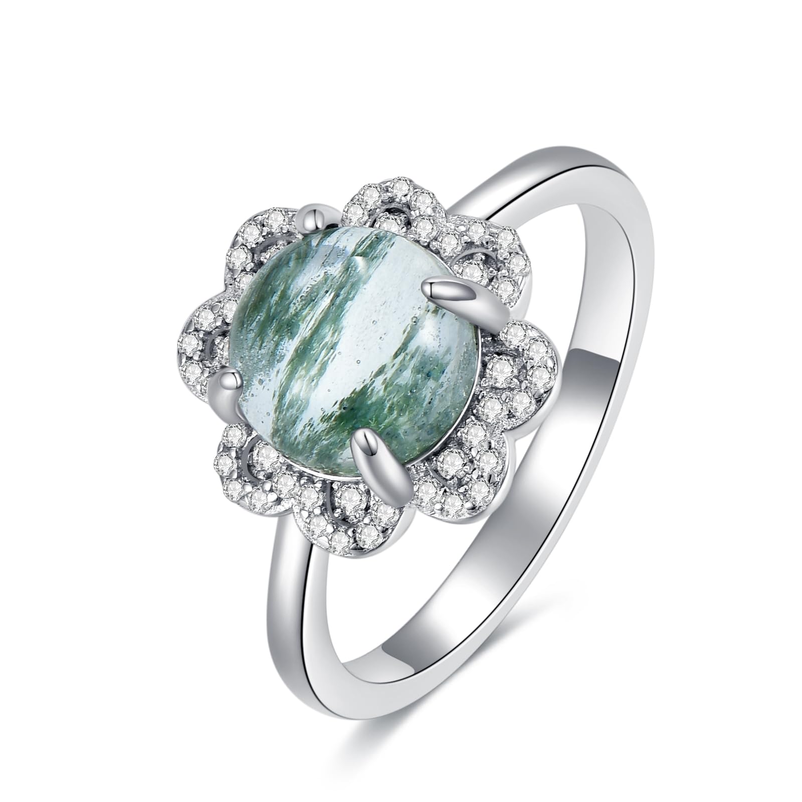 Anillo de ágata musgosa natural de plata de ley y ágata musgosa, anillo de compromiso, joyas de ágata musgosa, regalos para mujeres