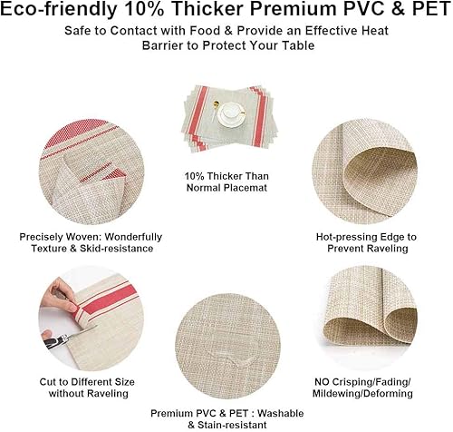 Miniatura 3 de GIVERARE Juego de 4 manteles individuales de vinilo tejido resistente al calor, antideslizante, lavable, fácil de limpiar, tapetes de plástico de