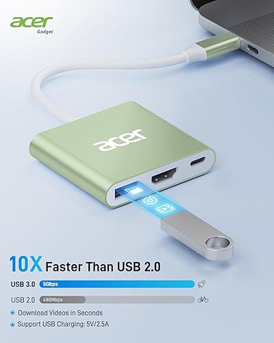 Miniatura 25 de Acer Adaptador USB C a HDMI, 4K USB C Hub con 100 W PD, puerto USB 3.0, HDMI a USBC convertidor AV digital multipuerto para MacBook Pro/Air, iPad