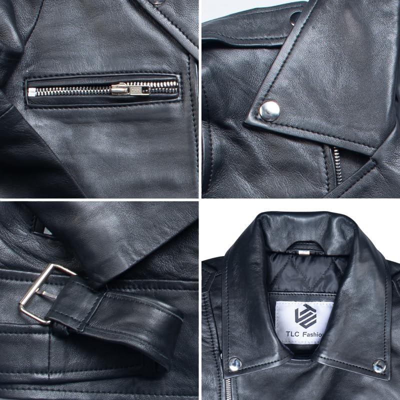 Image of TLC Mens Leather Motorcycle Jacket | Genuine Lambskin Asymmetrical Style Black Leather Biker Jacket Men