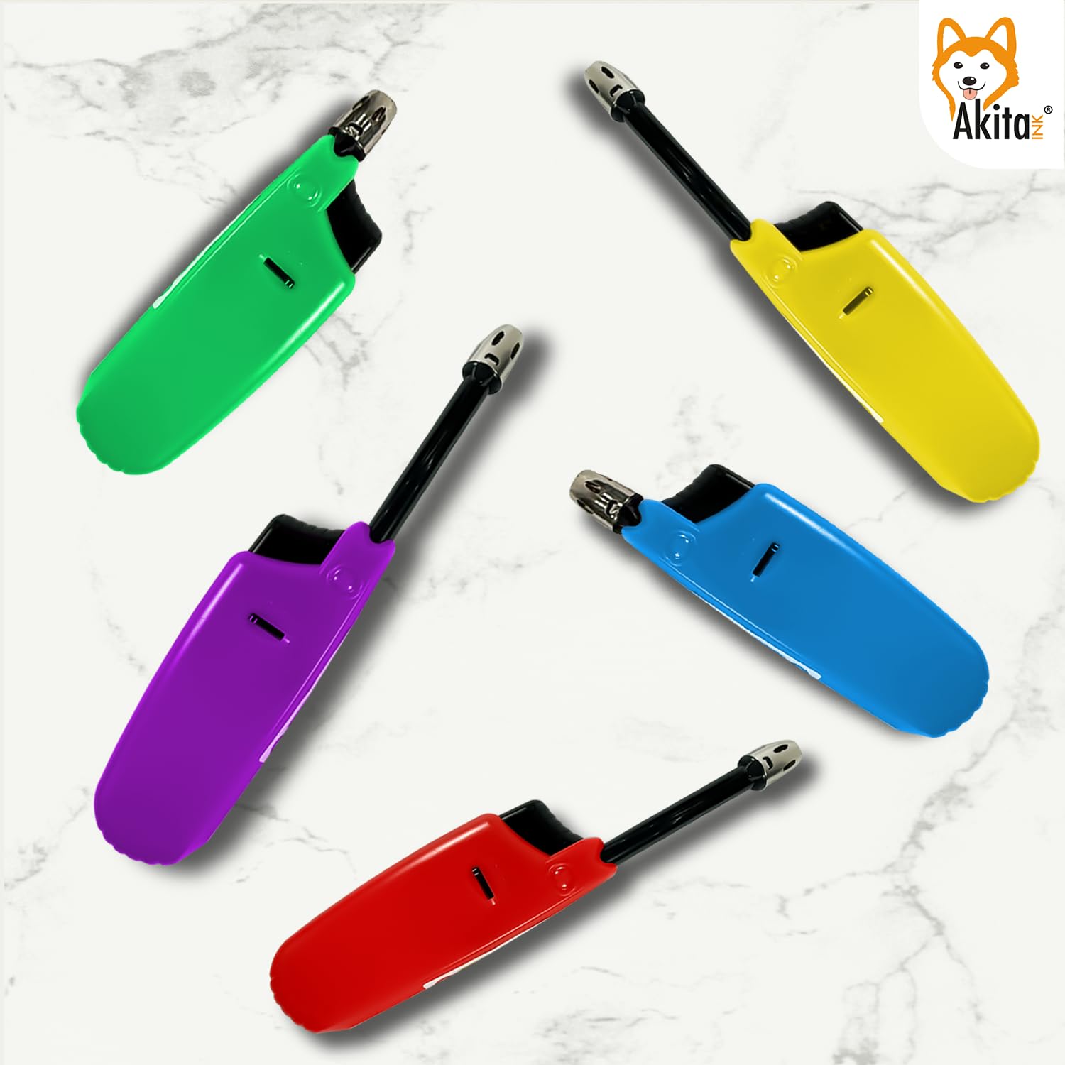 Akitaink Accendini Allungabili a Gas Ricaricabili, in Plastica con pistone allungabile - Colori assortiti, Accendino sicuro - Box da 25 Ricaricabile