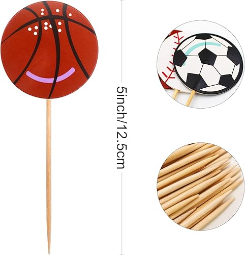 Miniatura 2 de BLUE TOP 48 piezas de dos lados deportes bola cupcake toppers jugadores deportes temáticos Cupcake Picks decoración fiesta cumpleaños fútbol béisbol