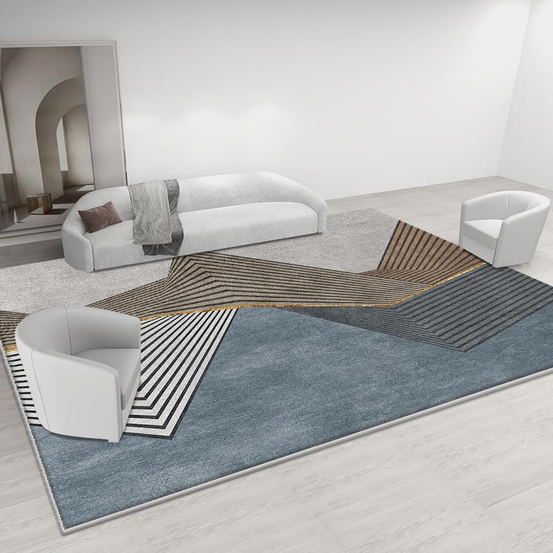 Tapis de sol moderne bleu Slish 120x160 cm antidérapant à poils doux