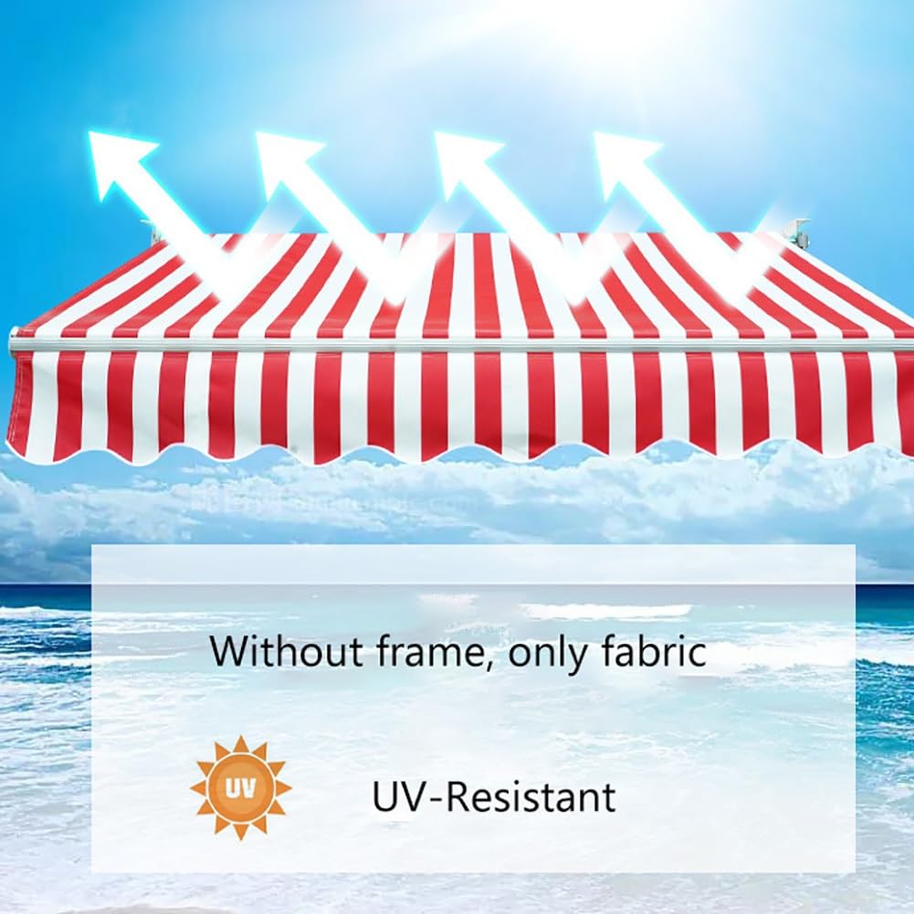 Générique Tissu De Remplacement De Store Banne Rétractable Manuel, Toile D'auvent D'extérieur avec Volant, Imperméable, Protection Solaire, Tissu Rayé Rouge Uniquement(450x300cm)