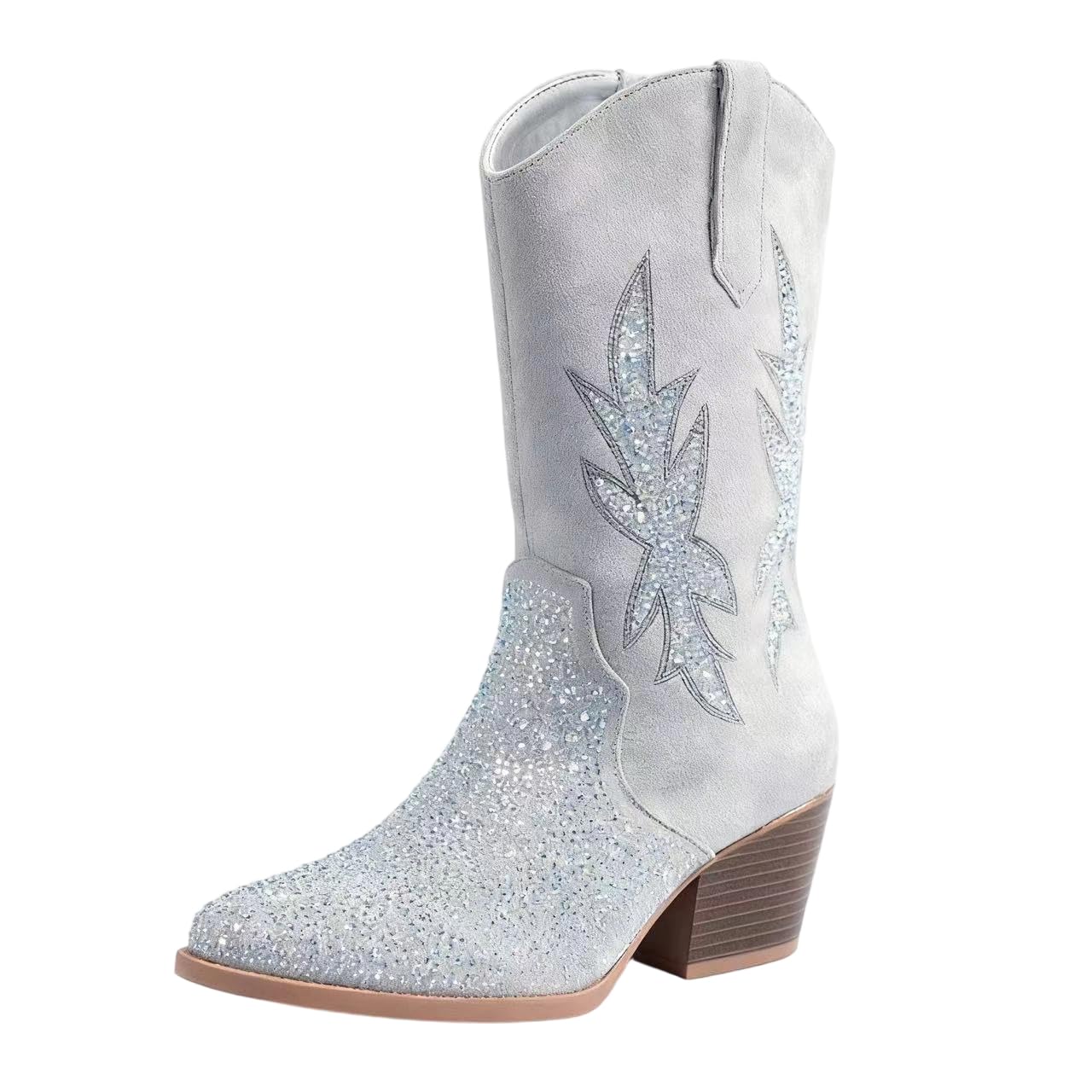 Cowgirl Ankle Boots Cowboy Boots for Women Western Booties Block Heel Pointed Toe Flash Ankle Boots for Outdoor