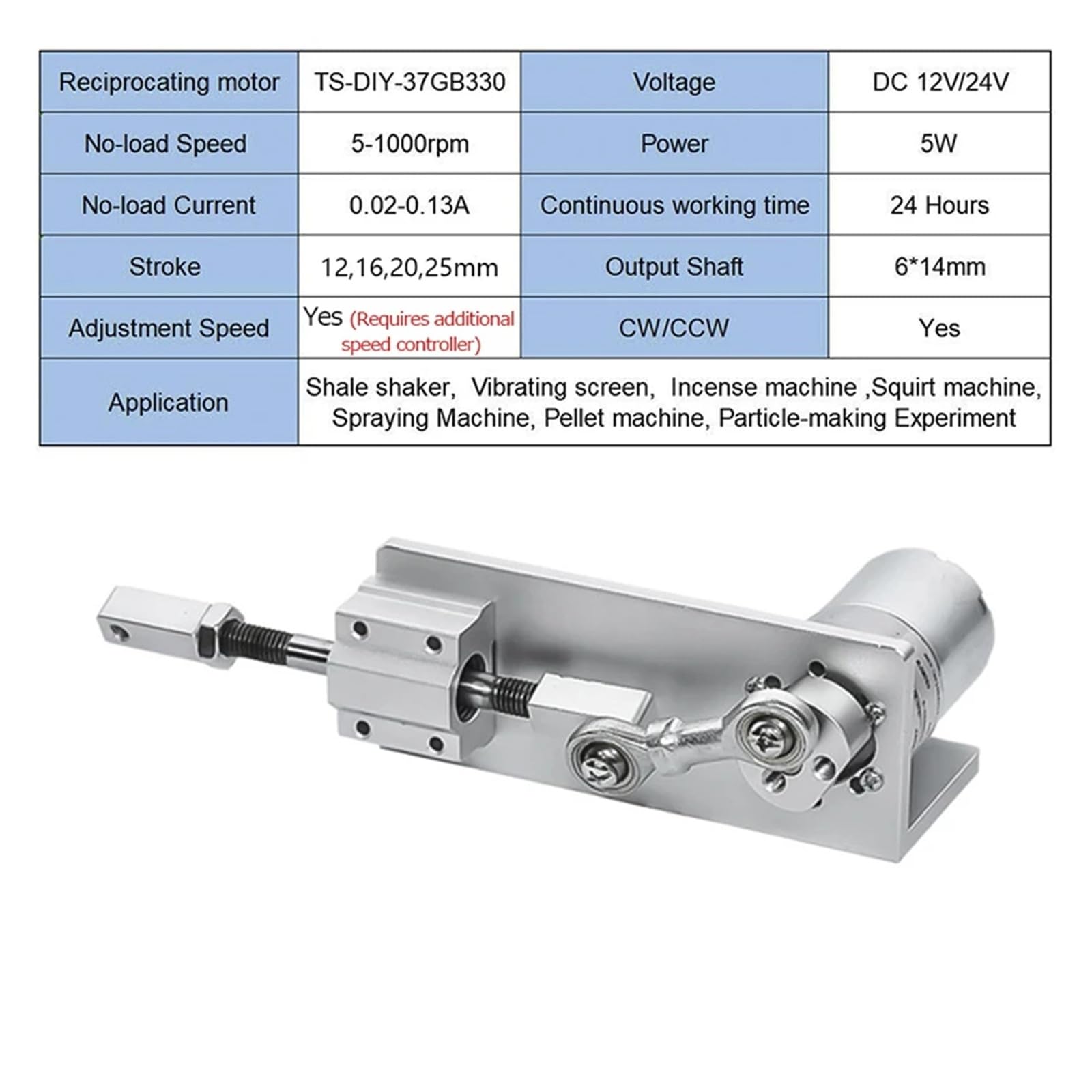 Cykl posuwisto-zwrotny siłownik liniowy silnik przekładniowy DC 12 V 24 V teleskopowy siłownik liniowy skok 12/16/20/25 mm regulowany 5~1000 obr./min (5 obr./min, 2)