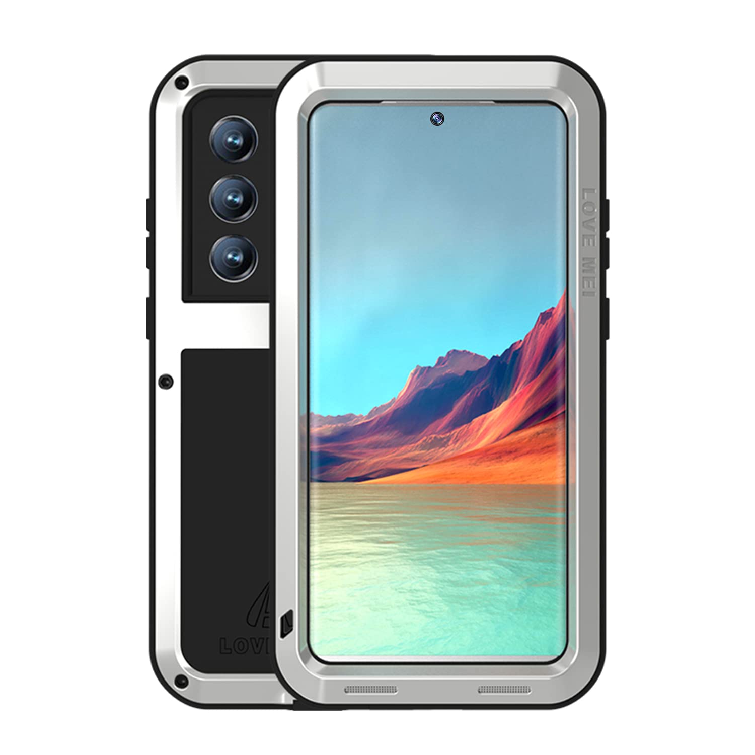 LOVE MEI Military Rugged Case for Samsung Galaxy S22 Ultra, Without Tempered Glass Screen Protector, Shockproof Dustproof Scratch Proof Hybrid Metal