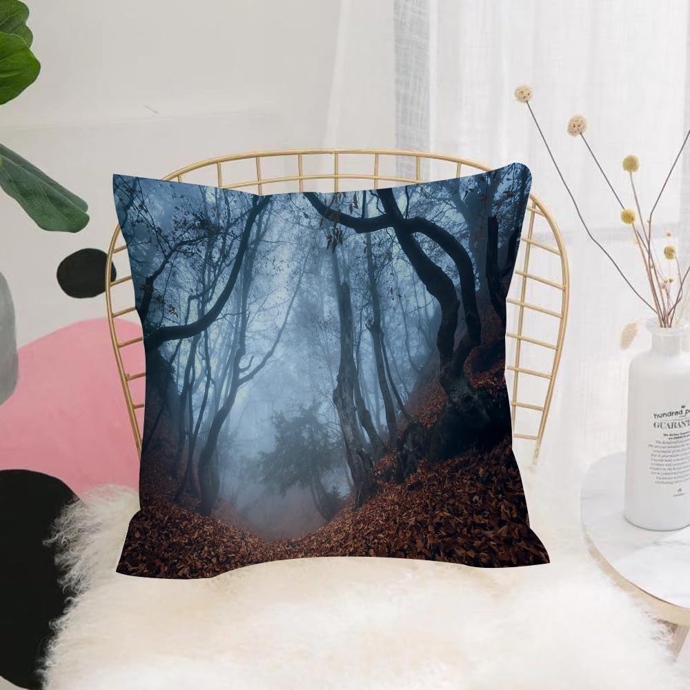 HYMSXW Cushion Cover,Throw Pillow Case Home Decorative for Living Room Bedroom Sofa Chair 20X20 Inch,Dim Gloomy Crimea Forest with Swirling Bushes Myst Spooky Wild Phot,Pillowcase 50X50cm