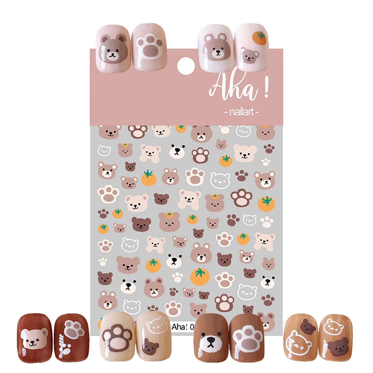 MAKINGTEC Kids Nail Art Stickers, 4 Pack Self Adhesive 3D Bear Pattern Fake False Press On Nail Stickers Nail DIY Decorative Accessories for Girls Women
