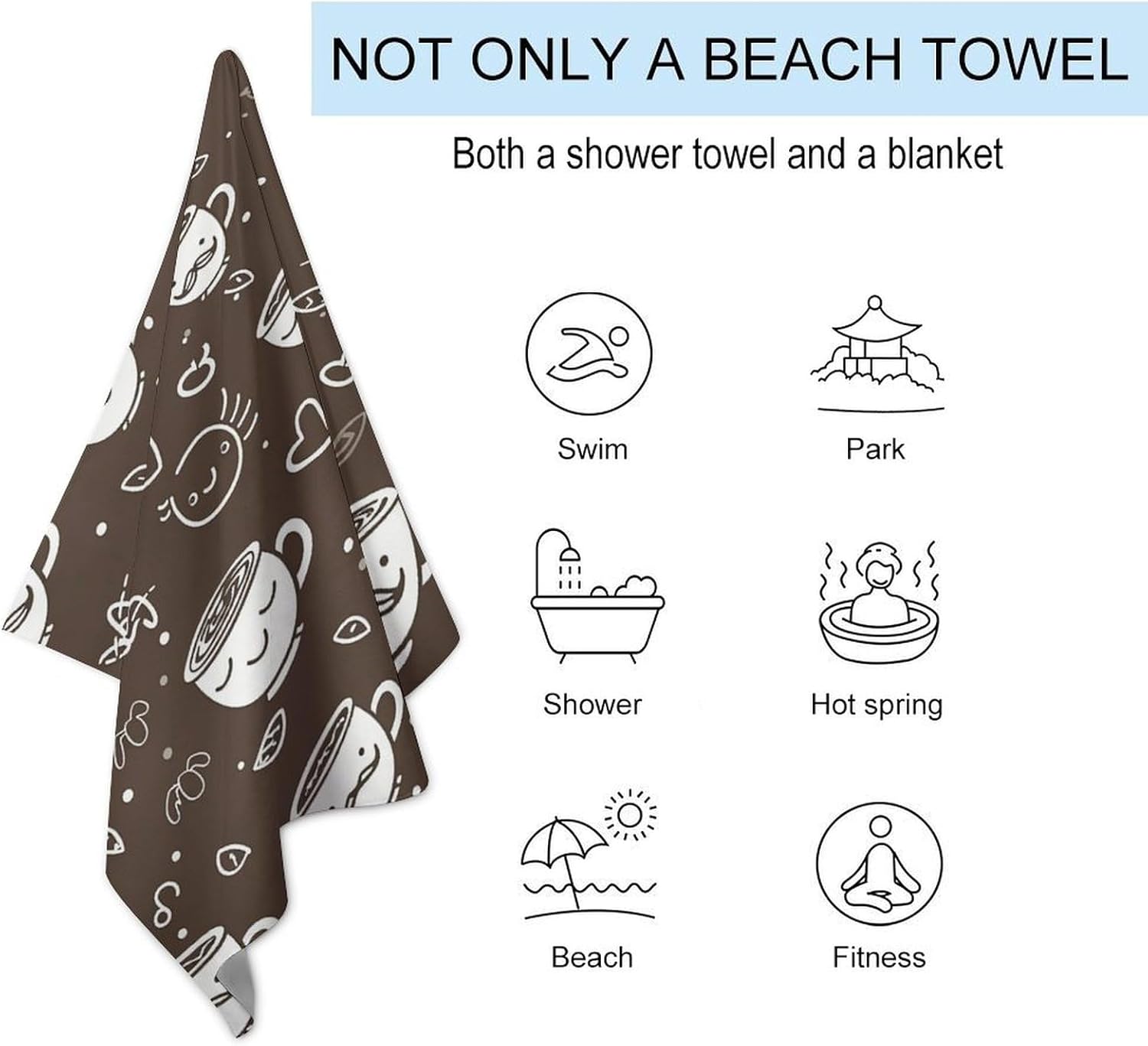 Swimming Towel, Cartoon Style Coffee Printed Fashion Towel,Portable Towel,Durable Towel