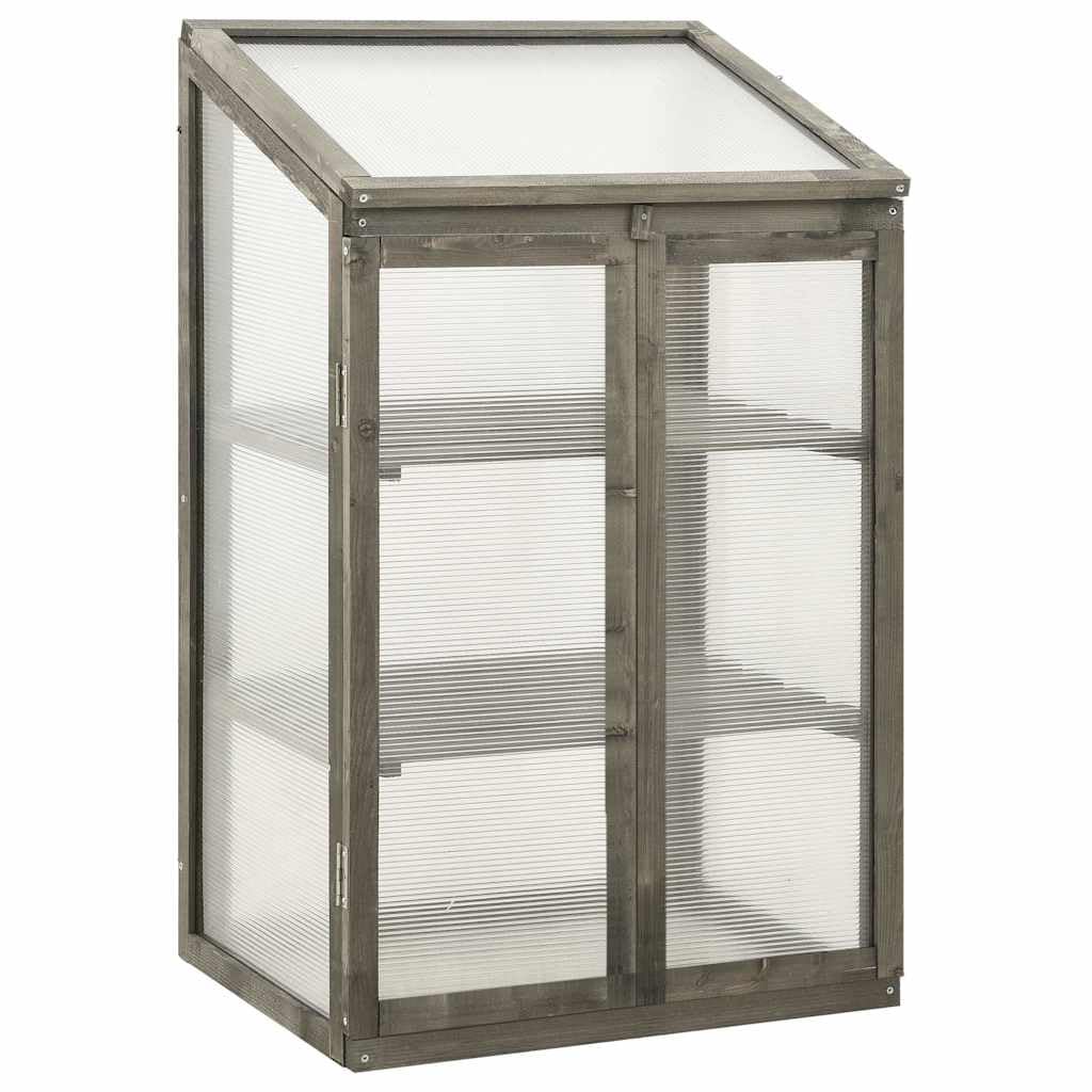 Gewächshaus Tannenholz 60x45x100 cm mit PC-Platten, 2 Regale, Klappdeckel, Fenster, Tür, ideal für Pflanzenzucht, Gemüse, Kräuter, Blumen, Tomate, Gurke, Salat