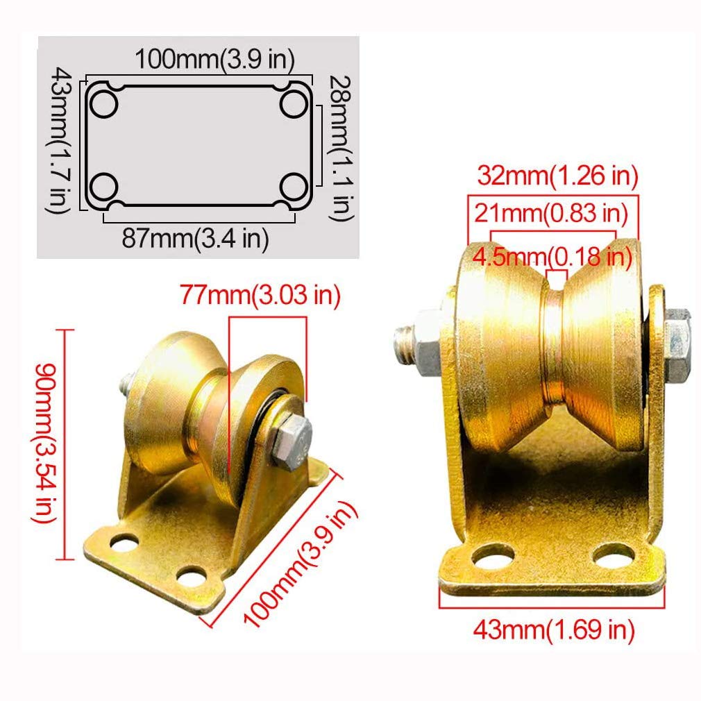 NIANXINN 4 V-Nut Stahl-Lenkrolle,Starre Schwerlastrollen,V-Förmige Schiene Rollen,für umgekehrte Spur,Rolltor,Schiebetor,Industriemaschinen,Drahtseilschiene,Doppellager,Kapazität 500kg(77mm/3in)