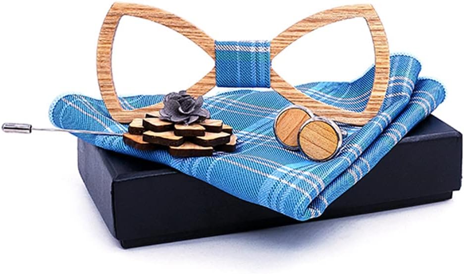 Wooden Tie Cufflinks Square Bow Wedding Dinner Handmade Set
