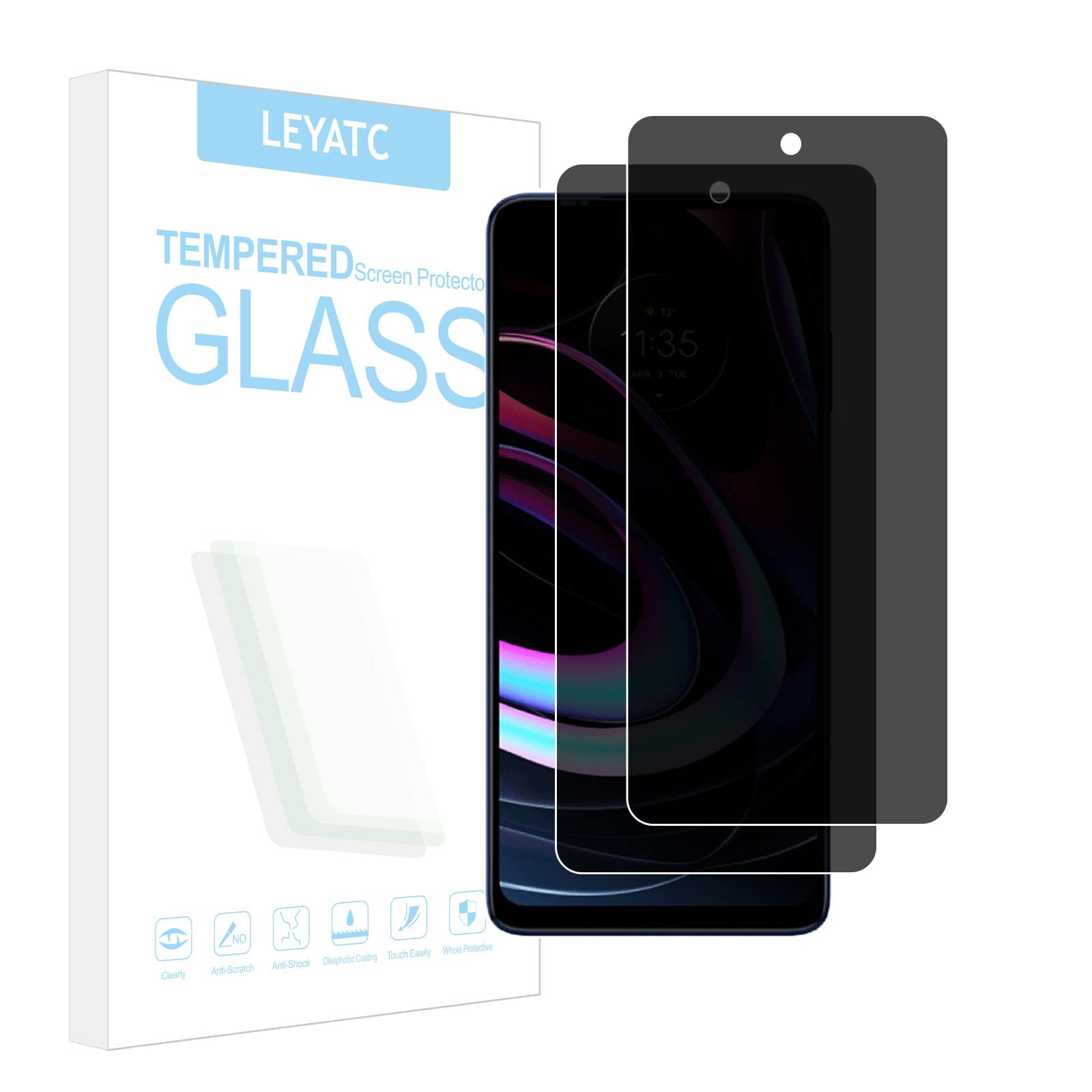 2 Pack Privacy Screen Protector for Motorola Edge | 2021 | , Privacy Tempered Glass Film [9H Hardness][Bubble-Free] [Shatter Proof] [Anti-fingerprint] [Easy Installation] Screen Protector Glass Compatible with Motorola Edge | 2021 |