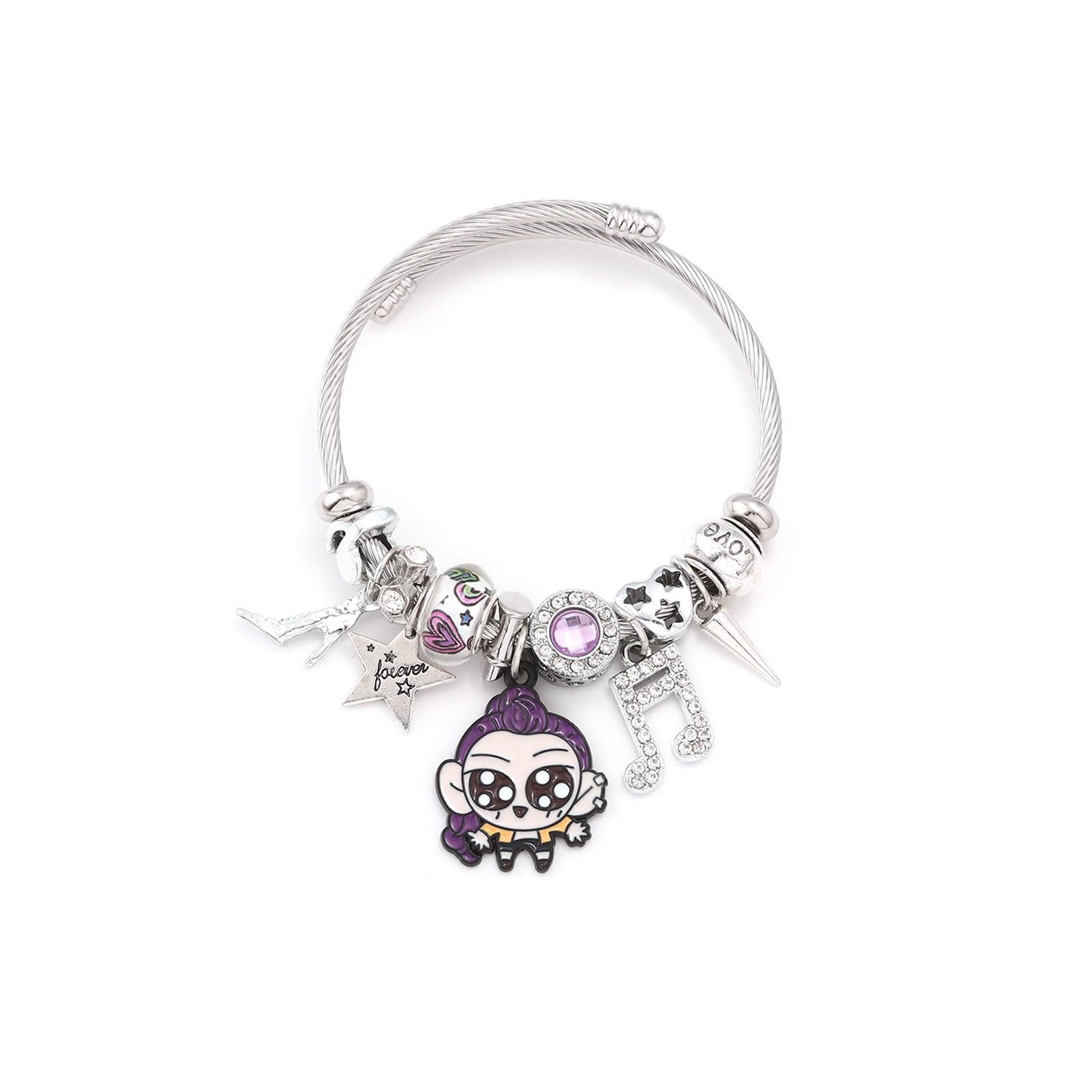 SONGCHANGJEWELRY K-POP Gifts Demon Hunter Bracelet - Charm Bangle with Crystal Pendants - Stainless Steel Open Cuff for Women, Fans