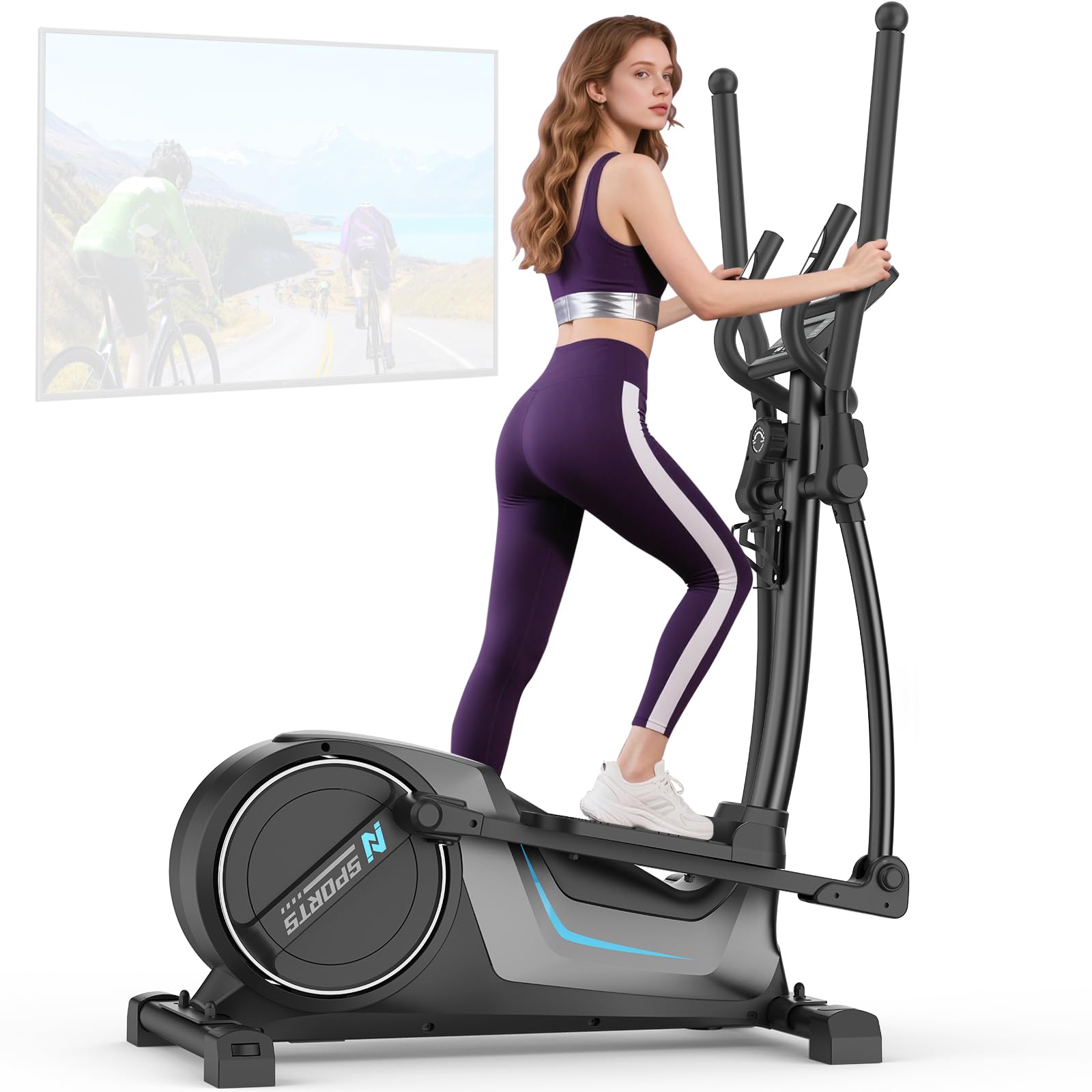 Neezee Ellittica da Casa, Magnetico Ellittica Ultra Silenziosa con 16 Livelli di Resistenza, Volano da 8 kg, Falcata da 42cm, Peso Massimo 150 kg, Display LCD, Sensori di Pulsazioni