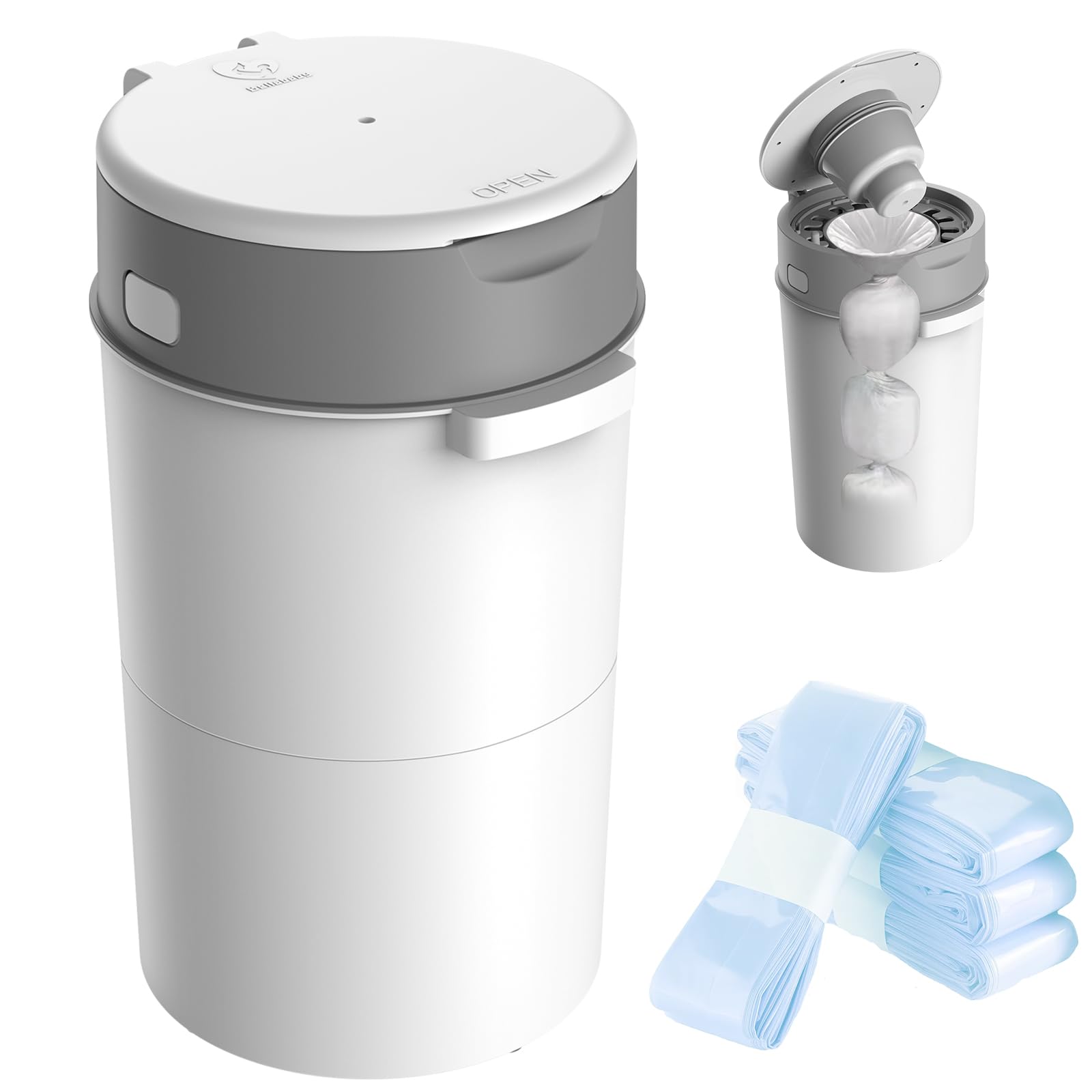 Bellababy Diaper Pail, Upgrade Baby Diaper Bin with Double Odor Locking, Includes 4 Refills (270 inches/pcs), Compact Design for Nursery