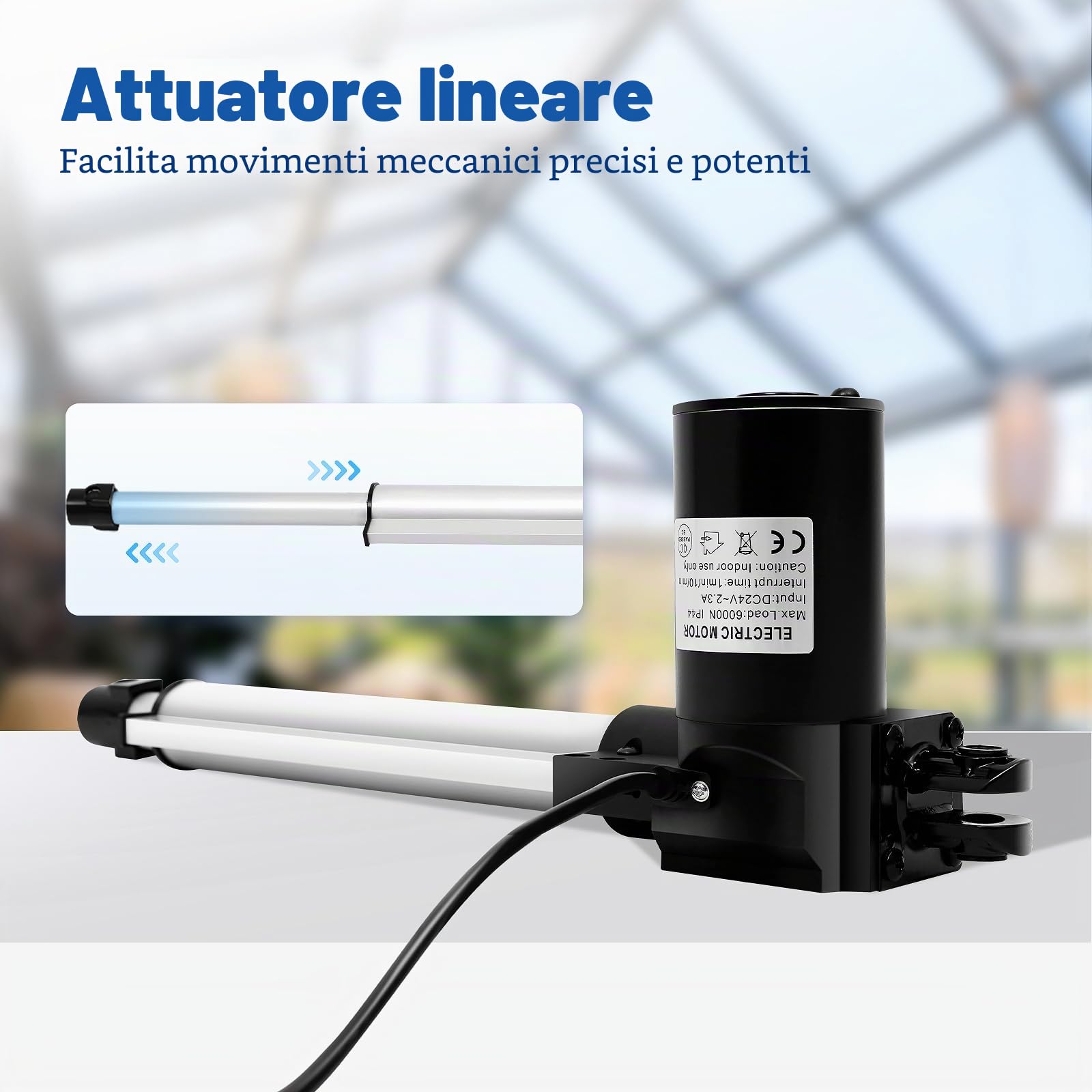 Attuatore lineare 6000N Attuatore lineare DC 24V Motore 230mm Attuatore elettrico reclinabile Motore 38-61cm Max. pressione/trazione 600KG