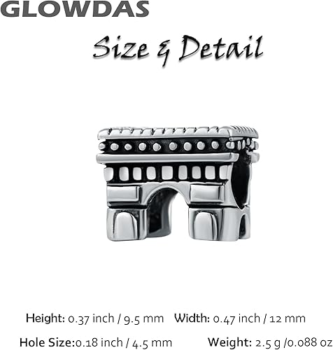 Miniatura 2 de Dijes de la serie Travel Landmark para pulsera europea, plata de ley 925 Las Vegas Casa Blanca templo castillo, estatua de cuerno italiano de la