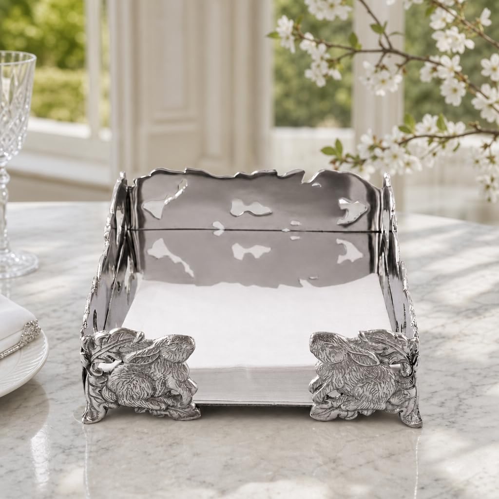 Arthur Court Serviettenhalter, klassisch, schwer, Aluminiumguss, Lunch-Größe | perfekt für alle Größen von großen Mittagessen, quadratisch Frühlings-/Oster-Servietten, 19,1 cm quadratisch