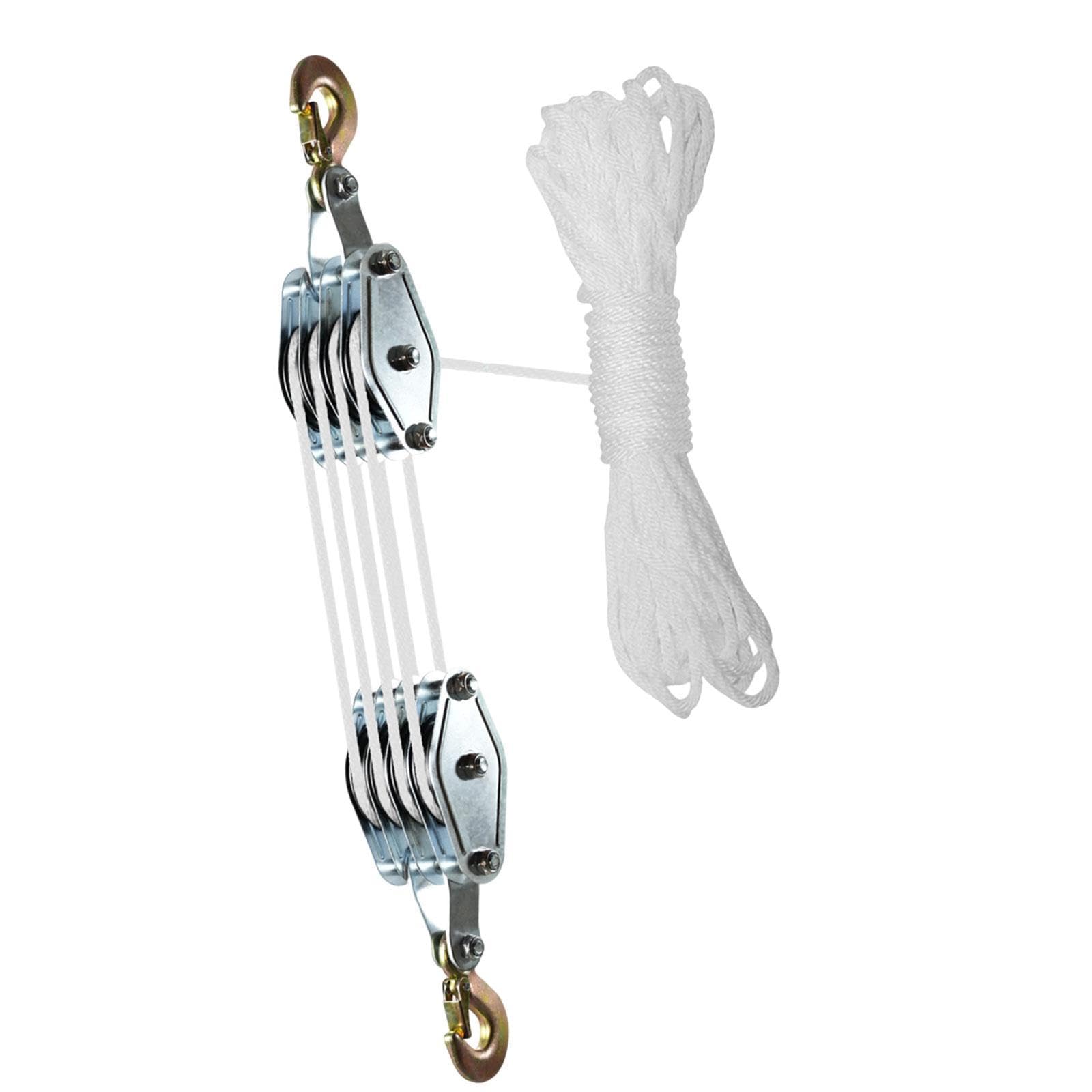 Seilzug-Hebezeug für schwere Hebeblock und Tackle Seilzugsystem 20m Seil, Silber