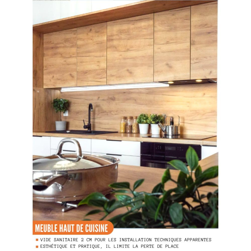 Cuisineandcie - Meuble Haut Bellissi en Chene Brut avec Porte Relevable L 90cm + Étagère - Armoire de Rangement