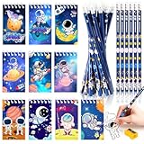 Unvtap Mini bloc de notas espacial contiene 12 lápices de astronautas, 8 blocs de notas pequeños y sacapuntas, cuaderno en espiral, cuaderno para fiestas de cumpleaños, recompensa en el aula