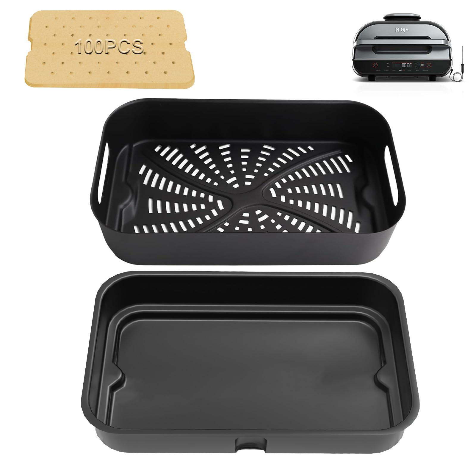 Cooking Pot and Combo Crisper Basket for Ninja Foodi FG551 DG551 DG651 Smart XL 6-in-1 Indoor Grill, Non Stick Air Frying Basket & Griddle Pan with 100 Pack Air Fryer Liners