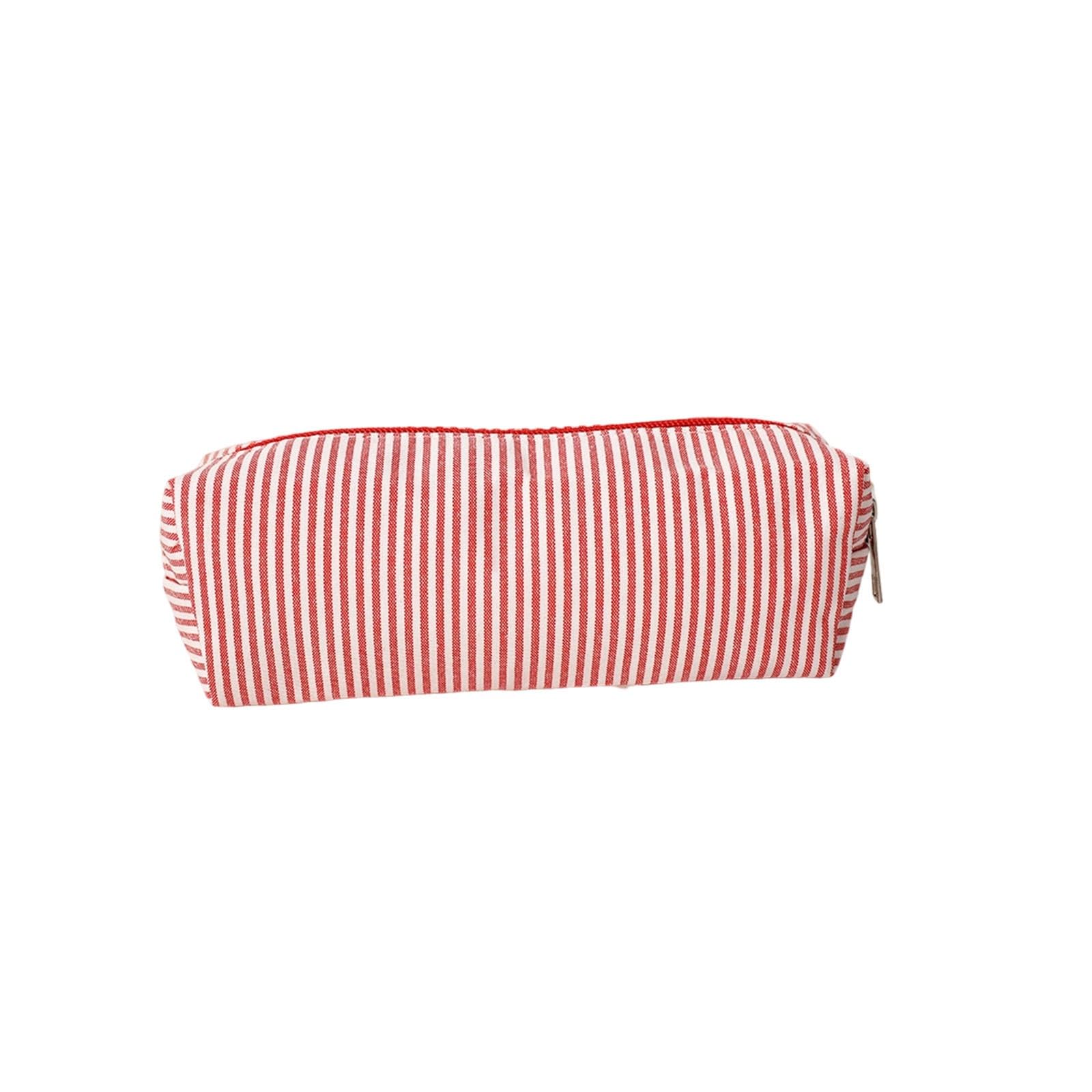 Classic Striped Canvas Pencil Pouch Large Capacity Stationery Organiser