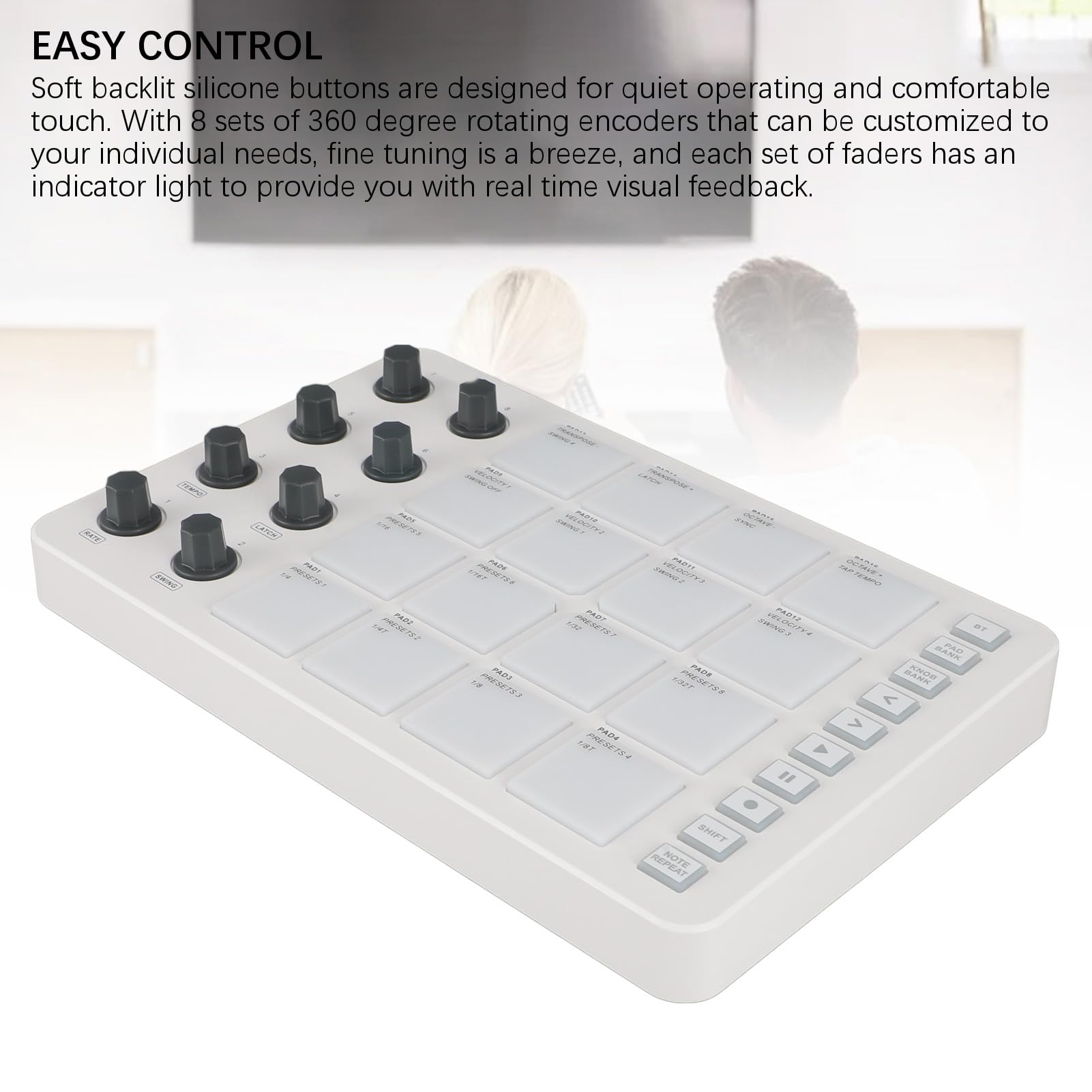 Dilwe Controller per Batteria MIDI Portatile con 16 Pad Retroilluminati RGB, Ripetizione delle Note per Produttori Musicali in Viaggio