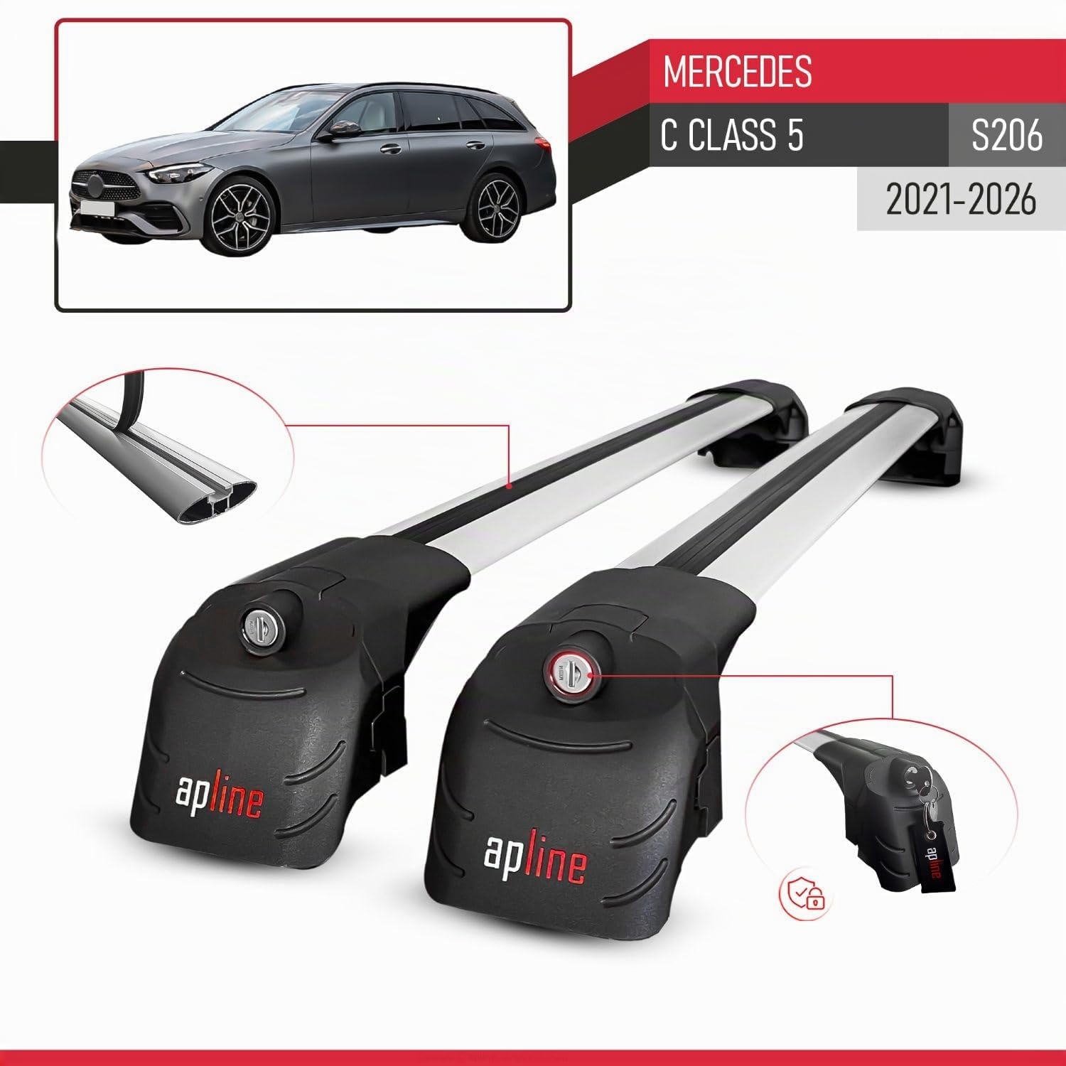 Compatible con Mercedes C Class (S206) 2022-2024 Barras de Techo Ace-2 Portaequipajes Barras Transversales Gris