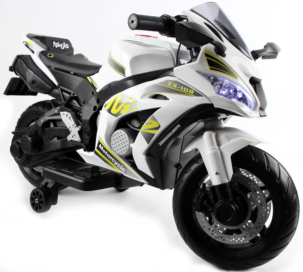 Playhouse Kinder Elektro Motorrad MBT, Ledersitz, Eva Räder, 12V 7ah Kinderauto Kinderfahrzeug (Weiß)