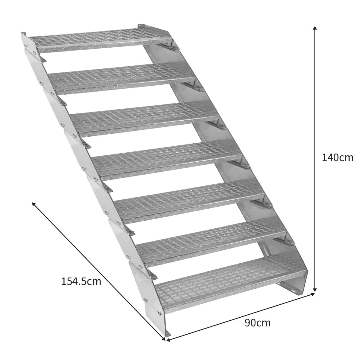 Escalera Metálica Ajustable - 7 escalones 900mm/90 cm ancho x 300mm/30cm alto | Acero Galvanizado | Peldaños impermeables | Pernos, arandelas y tuercas INCLUÍDOS | Ideal exterior
