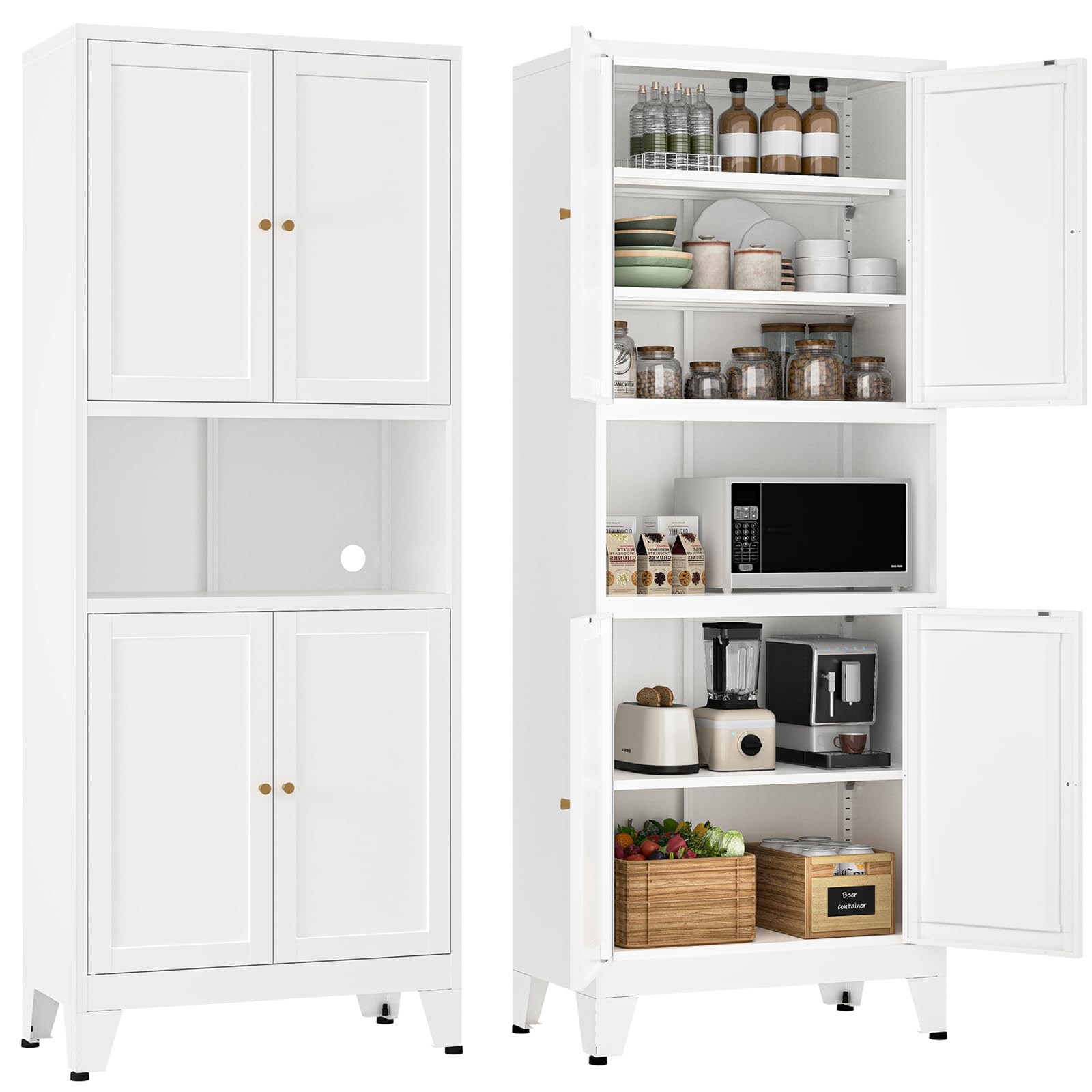 YAUWOH 69 Tall Metal Pantry Cabinet with Microwave Shelf