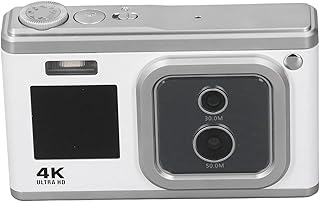Câmera digital 4K, câmera dupla de 50 MP para crianças com zoom digital 16x, tela IPS dupla, foco automático, câmera de vídeo compacta com flash, para adolescentes, crianças, iniciantes (branca)