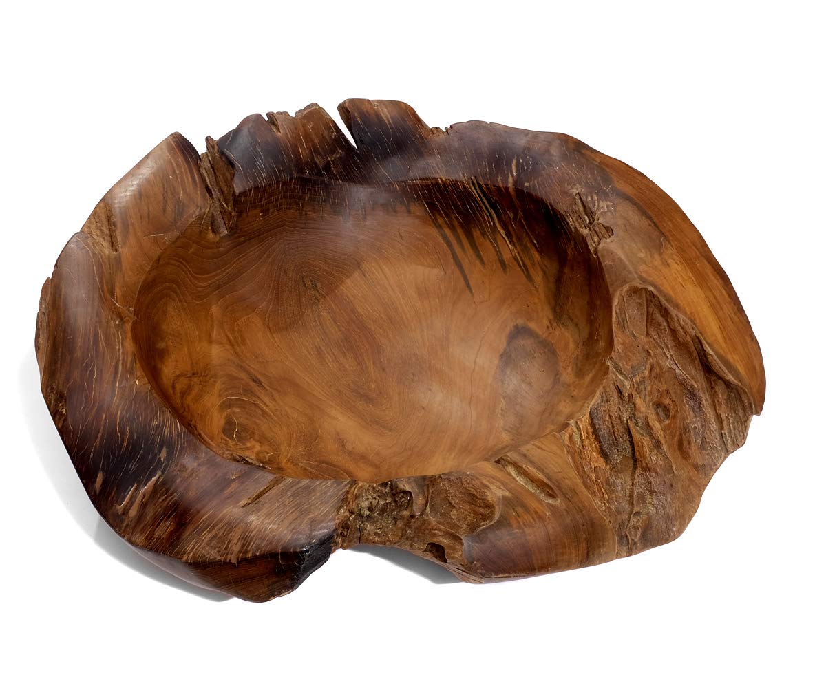wohnfreuden Teakhouten schaal bruin rond 25 cm - natuurlijk hout geglazuurd decoratie opslag fruitschaal