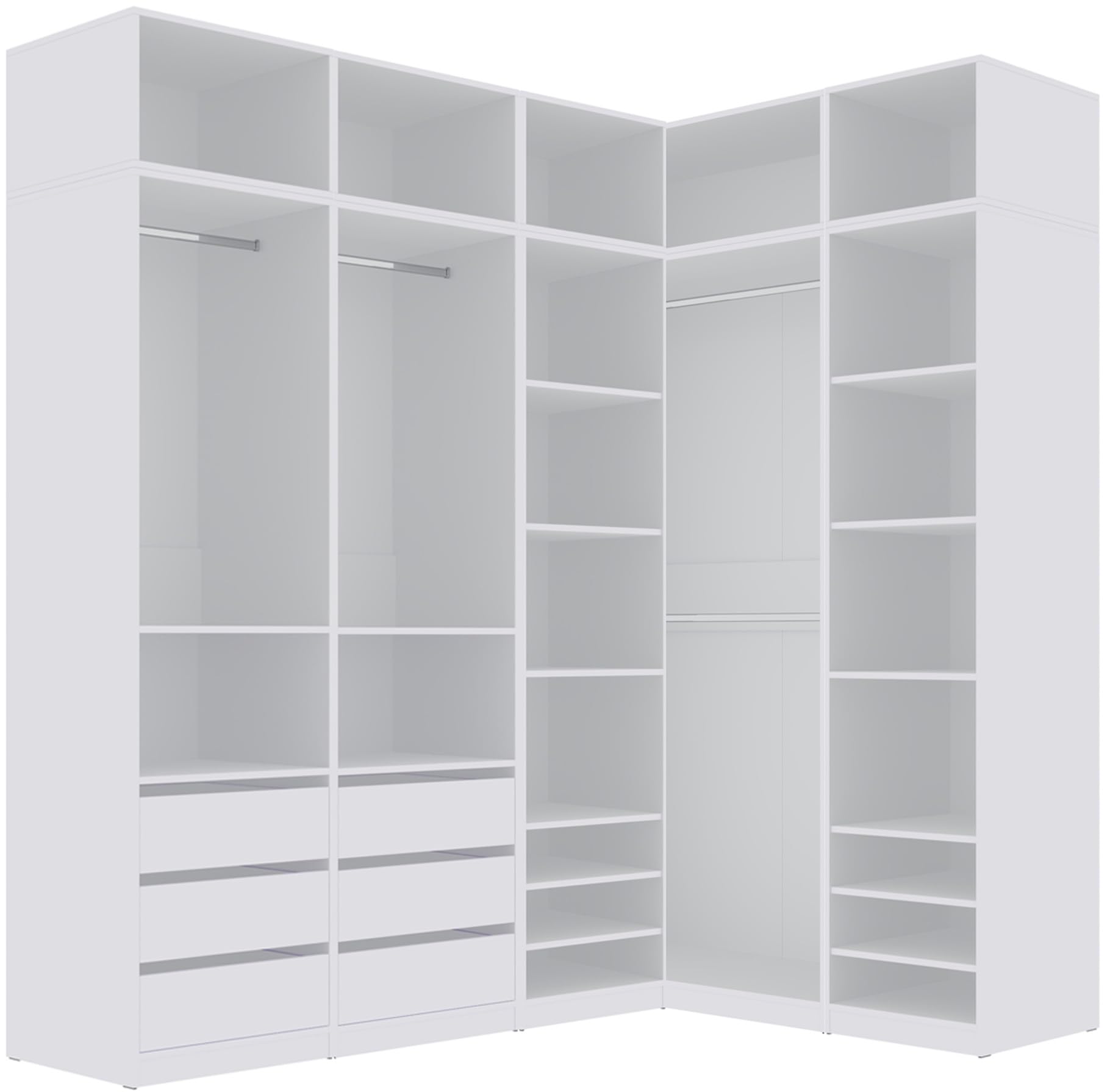 Marmex Garderobenschrank-Set TRES U/NB, begehbarer, offener Kleiderschrank mit Kleiderstangen, Einlegeböden für Kleidung, Schuhe, ohne Türen für Schlafzimmer, Ankleidezimmer 320x246x51 (weiß)