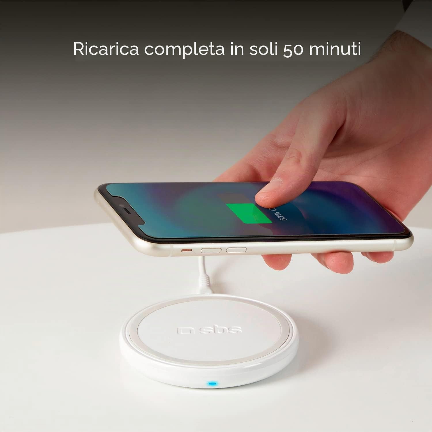 SBS Caricatore da Tavolo Wireless Fast Charge, 15W per Ricarica Ultra Rapida, Base di Ricarica per Cellulari Qi, Smartphone iPhone/Samsung/Xiaomi/Oppo/Huawei