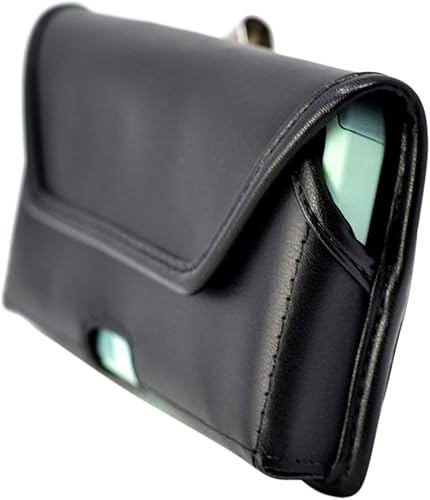 Miniatura 7 de Turtleback Funda de cuero de alta calidad para iPhone 16 Pro, 16e, 15 pro 14 Pro 13 Pro, tamaño mediano, soporte para cinturón de teléfono negro