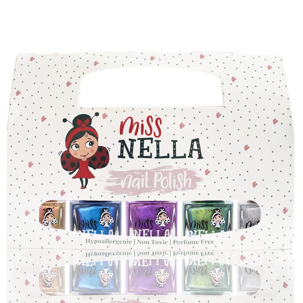 MISS NELLASPACE COLLECTION 5 Chrome nail polish set- Gold, Blue, Purple, Green, Silver, Peel Off kids Nail Polish