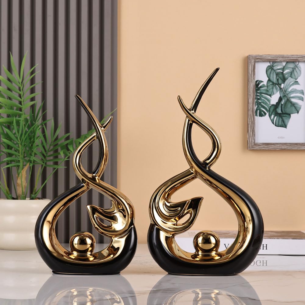 QIANLING Escultura abstracta (negro y dorado)