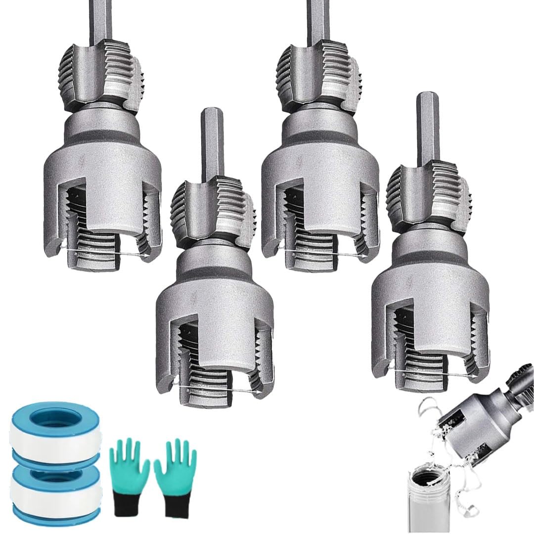 4 in 1 Water Pipe Threader Kit, 3PCS Integrated Internal & External Pipe Threading Tool for PVC, Dual-Function Thread Cutter, 3/4" Dies, Electric